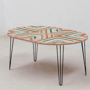 Extendable Round or Oval Dining Table, Hairpin Leg Kitchen Table, Extending Boho Chevron Table, Herringbone Table, Mid Century Modern