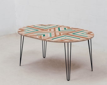 Extendable Chevron Dining Table, Hairpin Legs, Mid Century Modern