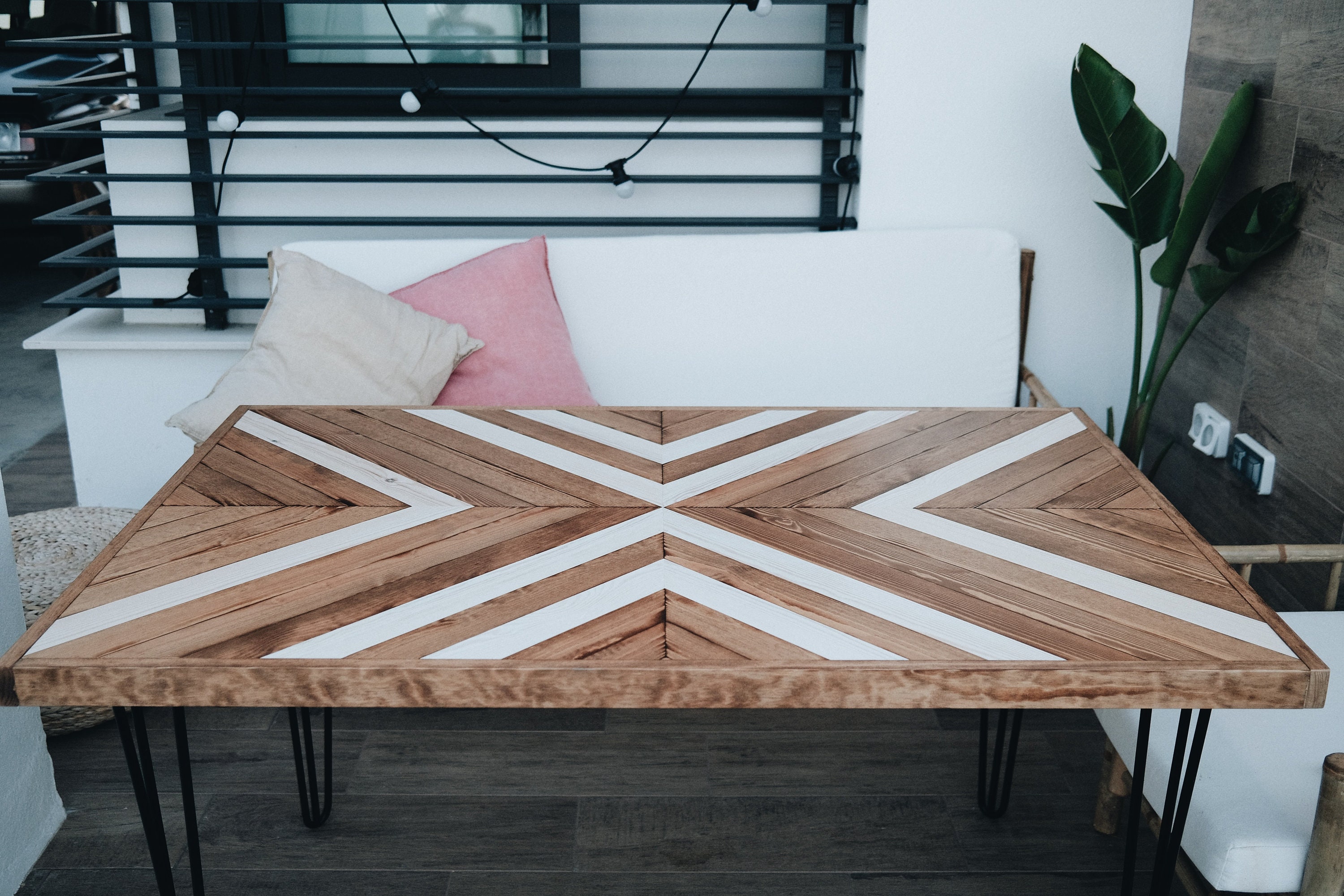 Herringbone Wood Table | Chevron Design Table | Hairpin Herringbone Wood Table | Chevron Design Table | Hairpin