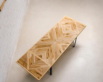 Herringbone Extendable Dining Table: Solid Chestnut Chevron Wood