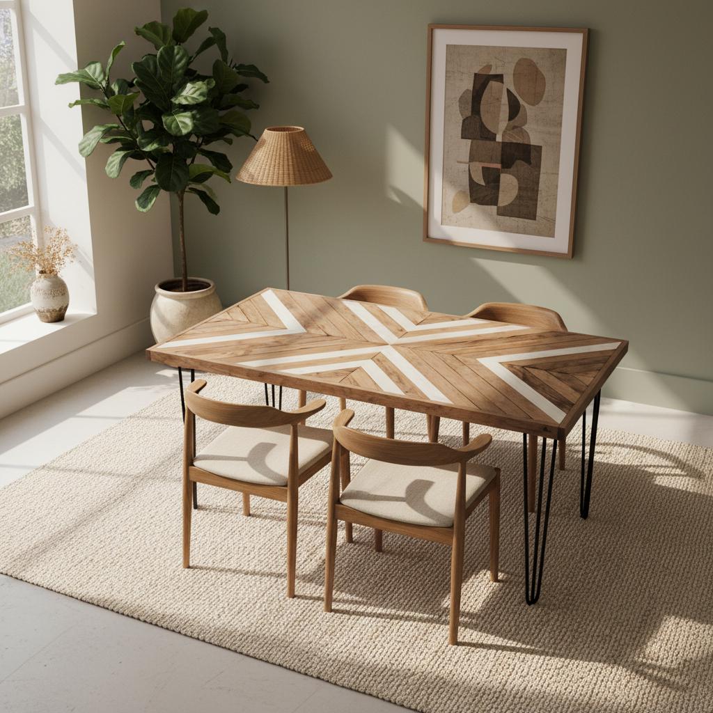 Herringbone Wood Table: Chevron Geometric Design, Hairpin Legs - Etsy