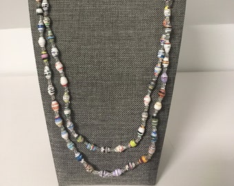 Double strand paper beads necklace