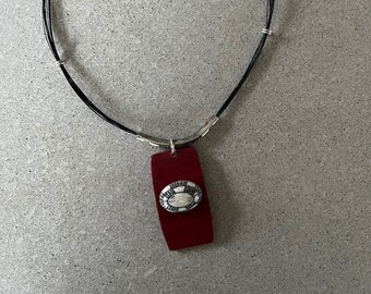 Handmade necklace with wood and bone pendant