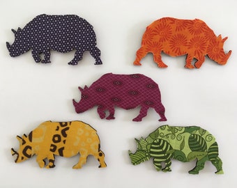 African Fabric Magnet: Handmade Decoupage Rhino, Elephant, Cheetah