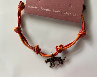 Colored leather Cheetah Bracelet with Cheetah charm