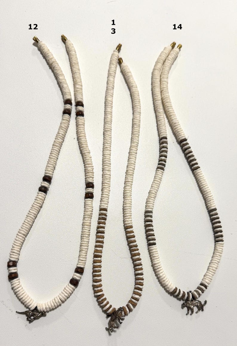 San Bushmen Collection: Ostrich Shell Beads Necklace with Cheetah Charm; African necklace image 4