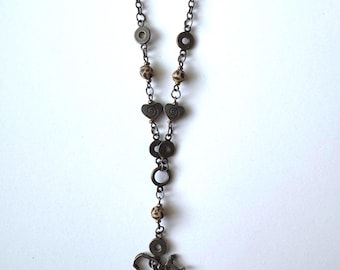 Necklace with Cheetah and Africa Charms; Metal chain