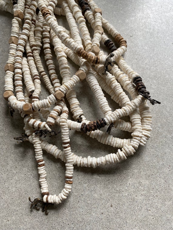 San Bushmen Collection: Ostrich Shell Beads Necklace with Cheetah Charm; African necklace
