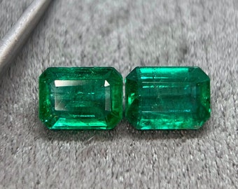 2.56 ct Natural Emerald pair octagon cut • 7.95x5.83 mm • Natural Emerald Earrings • Emerald Stud Earrings • Emerald Jewelry • Gold Earrings