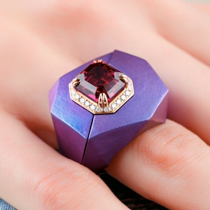 Unique 18K Rose Gold and Titanium &quot;Jacket&quot; Transformer Ring with Umbalite Rhodolite Garnet and Diamonds