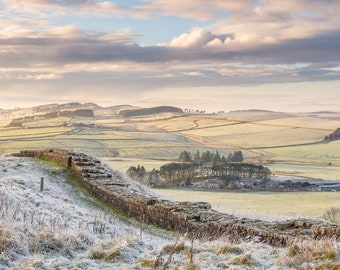 Landscape Photograph, Hadrians Wall, Northumberland, Cawfields, Sunset, Winter, Colour