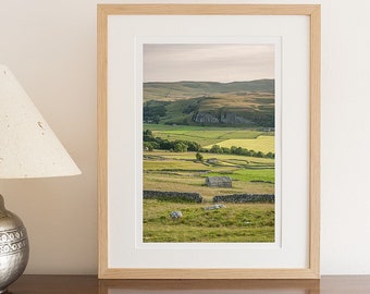 Landscape Photograph, Yorkshire Dales, Wharfedale, Meadows, Barn, Drystone Walls, Kilnsey Crag, Moors