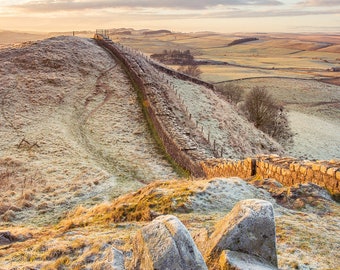 Landscape Photograph, Hadrians Wall, Northumberland, Cawfields, Sunset, Winter, Colour