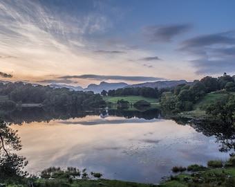 Landscape Photograph, Cumbria, Lake District, Loughrigg Tarn, Langdale Pikes, Colour