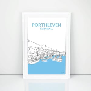 Hand-drawn print of Porthleven Harbour, Cornwall A4 A3 A5. Cornish art poster illustration artwork gift travel. Local Gift Present Idea