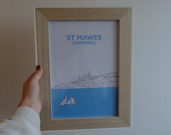ST MAWES Cornish Print, South Cornwall, Hand Drawn Line Art Print A5 A4 A3