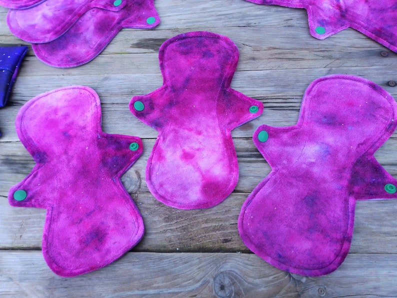 Moon Pack Set of 9 Reusable Menstrual Cloth Pads Eco-friendly Organic Bamboo Velour handmade moon pads tie dye