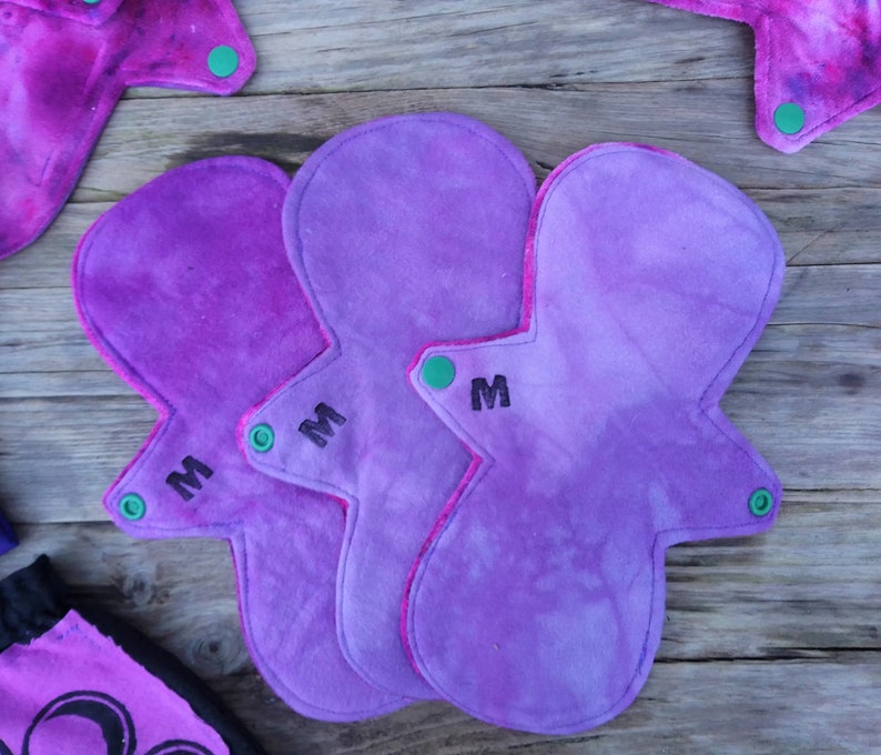 Moon Pack Set of 9 Reusable Menstrual Cloth Pads Eco-friendly Organic Bamboo Velour handmade moon pads tie dye