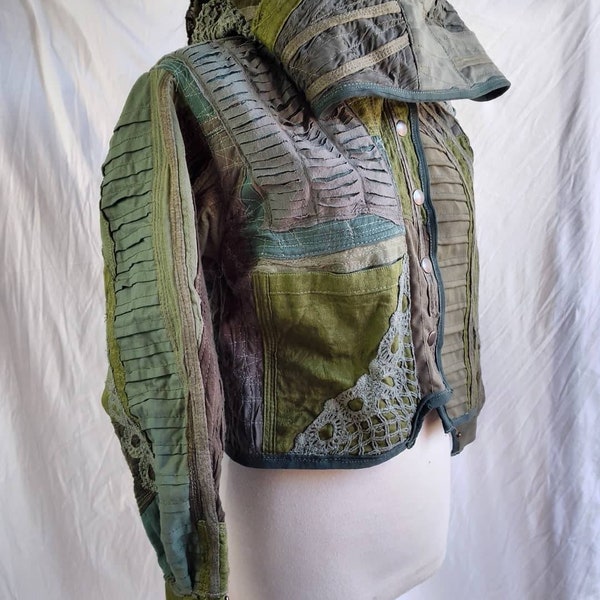 Long Sleeve Hooded Corvid Jacket upcycled recycled ooak punk alternative festival rave forest wear