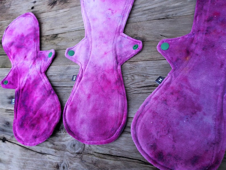 Moon Pack Set of 9 Reusable Menstrual Cloth Pads Eco-friendly Organic Bamboo Velour handmade moon pads tie dye