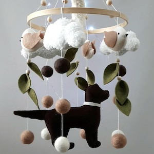 Mobile dog, mobile Labrador retriever, mobile baby Dog, mobile puppy, mobile in the crib, gender-neutral mobile, felt dog, mobile birds