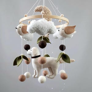 Mobile dog, mobile Labrador retriever, mobile baby Dog, mobile puppy, mobile in the crib, gender-neutral mobile, felt dog, mobile birds