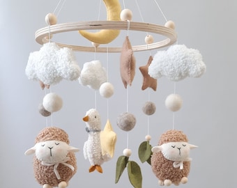 Mobile baby, forest mobile, sheep, goose, mobile in the crib, gift for a newborn, toy in the crib, farm mobile