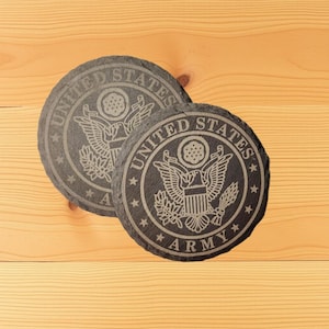 2 pk Laser Engraved Slate Coasters - Army design