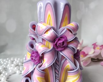 Medium Colorful And Unique Hand Carved Unscented Candle - Perfect Home Decor Or Gift Candle For Many Occasions