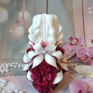Medium Colorful And Unique Hand Carved Unscented Candle - Perfect Home Decor Or Gift Candle For Many Occasions Gift For Her