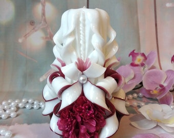Medium Colorful And Unique Hand Carved Unscented Candle - Perfect Home Decor Or Gift Candle For Many Occasions Gift For Her