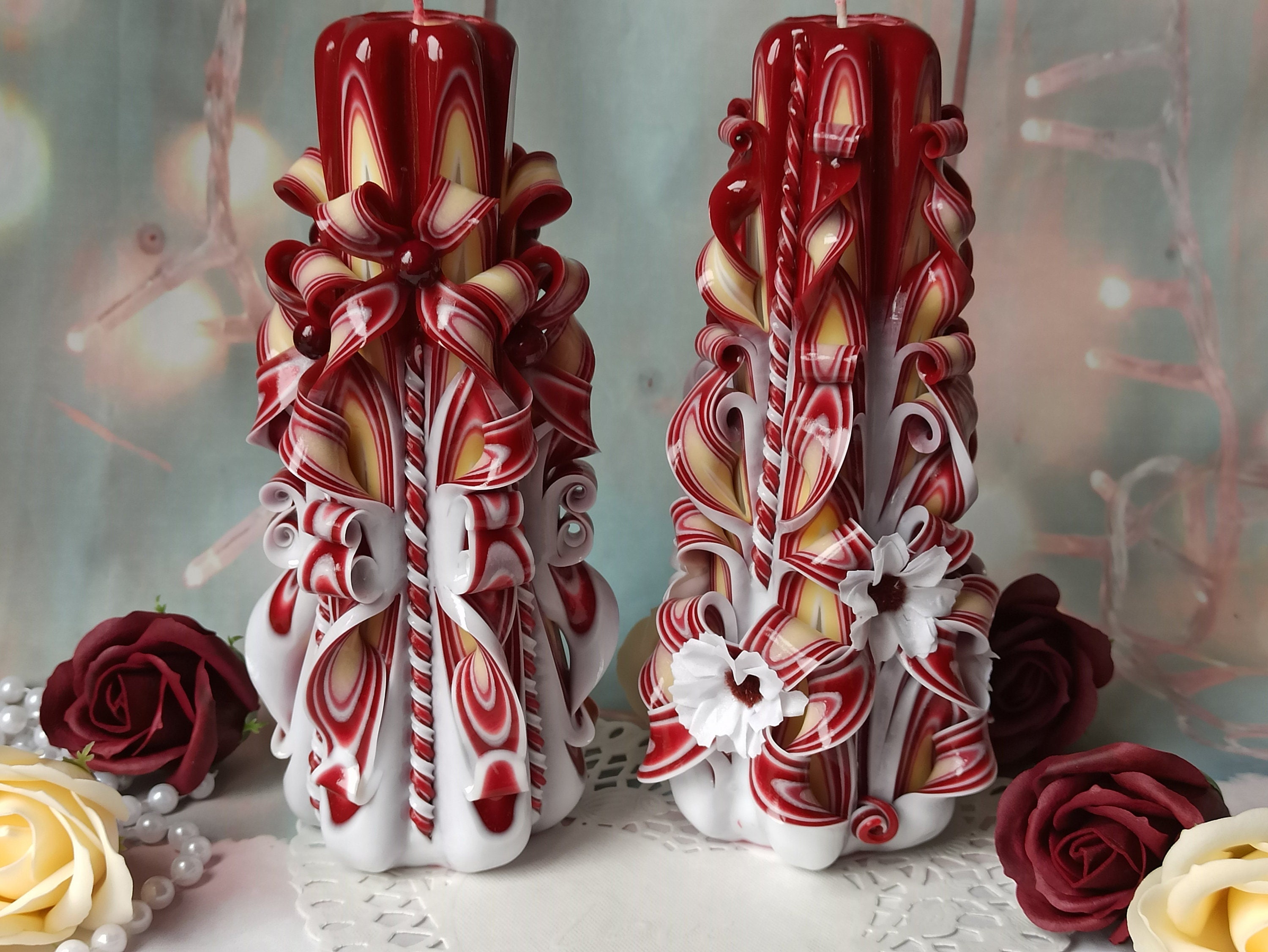 XLarge Colorful And Unique Hand Carved Unscented Candle - Perfect Home Decor Or Gift Candle For Many Occasions