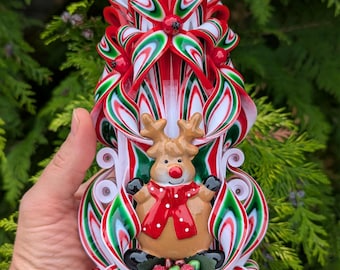 XLarge Colorful And Unique Hand carved candle with Deer - Red Christmas candle - Perfect Christmas gift and Christmas decor
