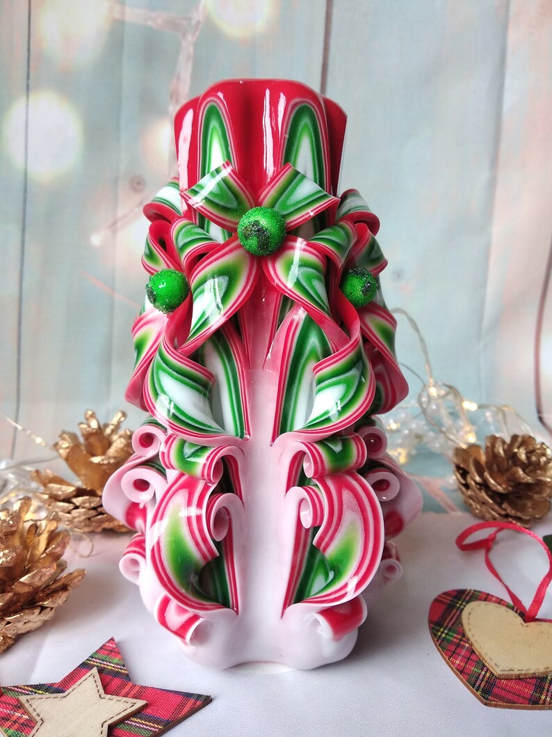 Large Colorful and Unique Hand Carved Christmas Candle With Etsy