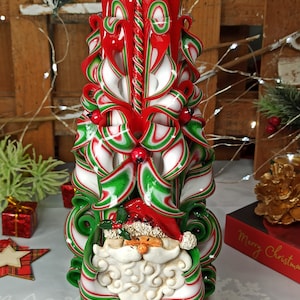 XLarge Colorful And Unique Hand carved candle with Santa - Red Christmas candle - Perfect Christmas gift and Christmas decor