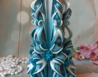 XLarge Colorful And Unique Hand Carved Unscented Candle - Perfect Home Decor Or Gift Candle For Many Occasions
