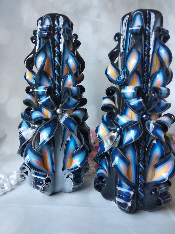 XLarge  Colorful And Unique Hand Carved Unscented Candle  - Perfect Home Decor Or Gift Candle For Many Occasions