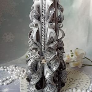XLarge Gray And White Unique Hand Carved Unscented Candle - Perfect Home Decor Or Gift Candle For Many Occasions