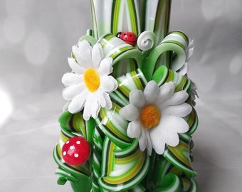 Medium Colorful Unique Hand Carved Unscented Candle - Perfect Home Decor Or Gift Candle For Many Occasions Gift for her