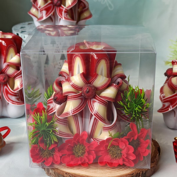 Petite bougie de Noël non parfumée sculptée à la main colorée et unique - Idée de cadeau de décoration de Noël parfaite pour un cadeau de Noël pour elle