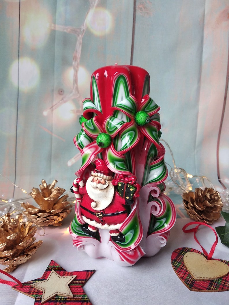 Large Colorful and Unique Hand Carved Christmas Candle With Etsy