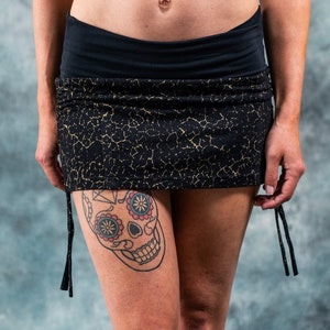 Golden Printed Mini Skirt for Women short~Alternative~Goa Psy Trance~Goa~Gypsy~Earthy~Tribal Clothing~Hippie Clothes~Goa Festival~YamunaArt