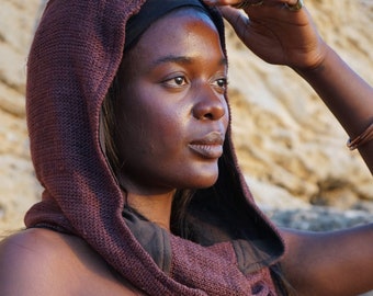 Gestrickter Kapuzenschal-Schal Hoodie~Erdiges~Goa Kleidung~Festival Hoodie~Psy Kleidung~Boho~Tribal Kleidung~Alternative