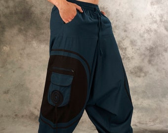 Goa trouser Spiral~blue,cotton pants~Harem pants Hippie~Pocket~Aladdin Pants~Tribal,Boho pants~Psy trance~Alibaba Pants~loose Yoga Pants
