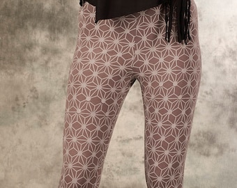 Leggings woman,print,geometric,Stars~Grey~Yoga Leggings~stretch~Boho,Earthy,Alternative~Goa Psy trance Leggings~Gypsy,Hippie,Tribal Clothing