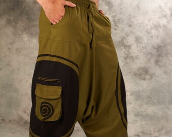 Goa Trouser Spiral~green,cotton Pants~harem Pants Hippie~pocket