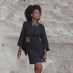 Kimono DRESS~Black~short Kimono~Boho Dress~Hippie Clothes~Kaftan Dress~Bohemian wrap Dress~Tribal,Alternative Clothes~Goa Psytrance Festival