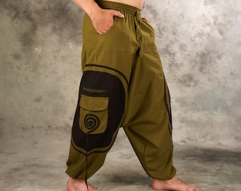 Goa trouser Spiral~green,cotton pants~Harem pants Hippie~Pocket~Aladdin Pants~Tribal,Boho pants~Psy trance~Alibaba Pants~loose Yoga Pants
