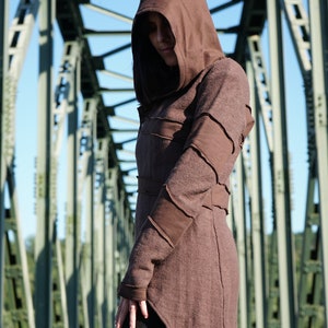 Gestrickte Kapuzenjacke für Frauen~Braune Strickjacke~Alternative Kleidung~Hippie Kleidung~Goa Psy Trance Pullover~Urban Pullover~Boho