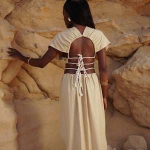 High Low Dress~Beige Dress~Hippie clothes~Boho Dress~Asymmetric dress~backless dress~Festival Clothes~Goa Psy Trance Clothes~Tribal Clothes